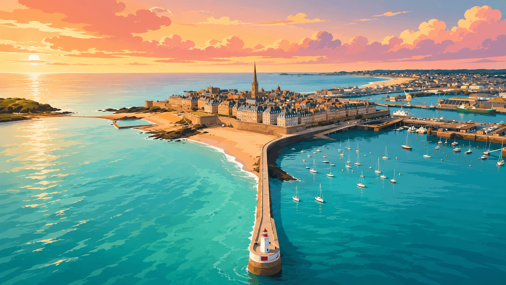 Saint-Malo intra-muros, ses remparts, sa plage et son port au bord de la mer — Saint-Servan, Saint-Malo